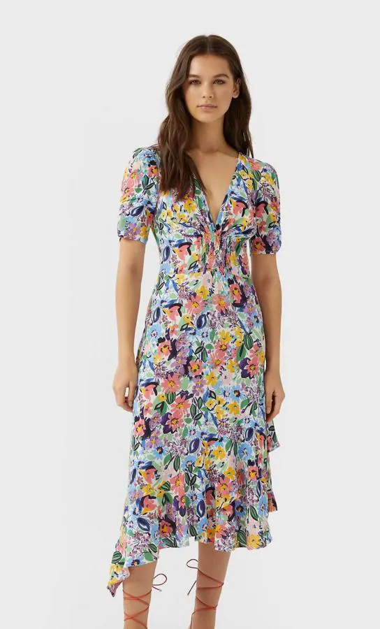 Vestido midi 2025 estampado stradivarius